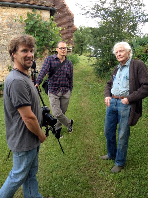 Stefan Schaefer and film crew in France with W.S. Merwin for documentary "Even Though the World is Burning"