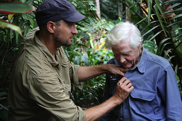 Stefan Schaefer and William S. Merwin filming for the "Even Though the Whole World is Burning" Documentary